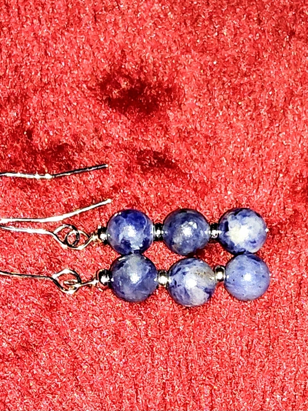 Natural Blue Stone Beaded Dangle Drop Earrings NWOT